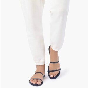 TKEES Gemma Leather Slip On Sandals Slides Strappy Black Sable Dual Strap 7 / 38